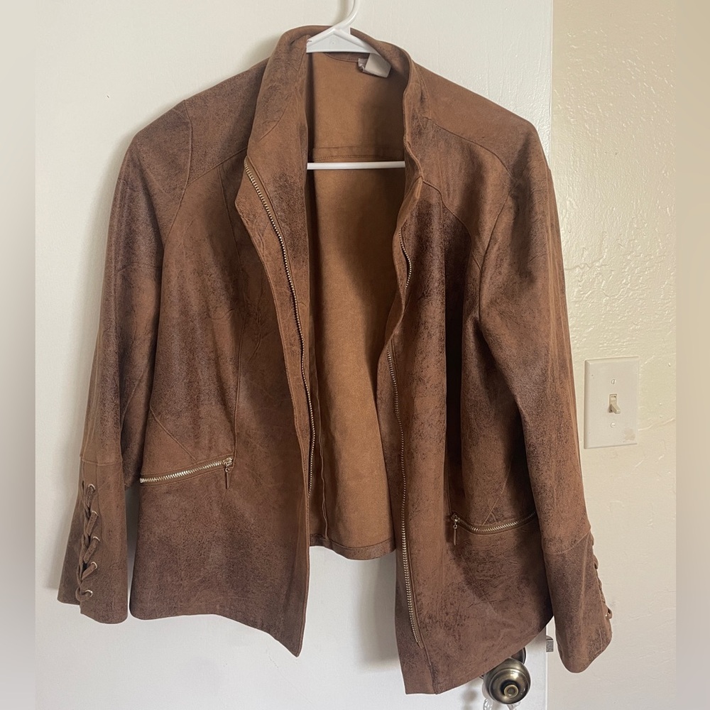 Chico's Brown Suede Jacket with Notched Lapels